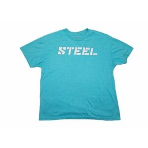 Steel Supplements Logo Tee Men's T-Shirt L Blue Heathered Fabric Texture